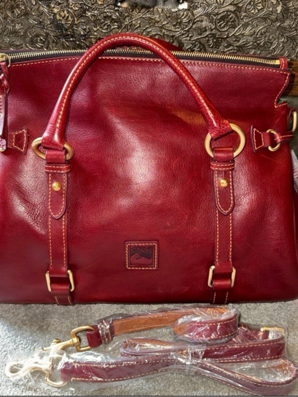 Dooney & Bourke Large Florentine satchel in Bordeaux with strap